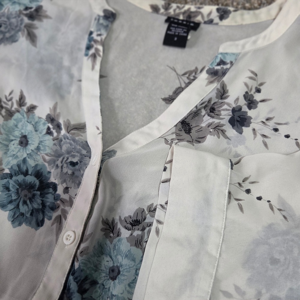 Torrid Floral Chiffon High Low Button Front Tunic Top Blue Grey Cream Size 3